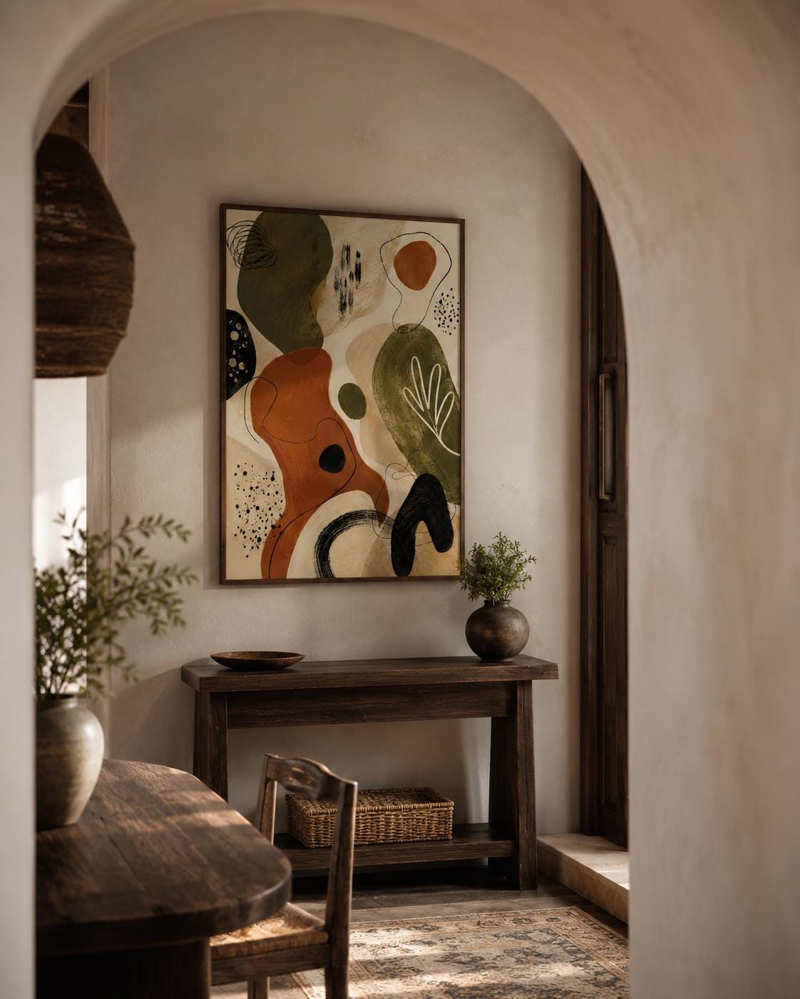 Quadro astratto organico terracotta e verde oliva: vista 2 del prodotto