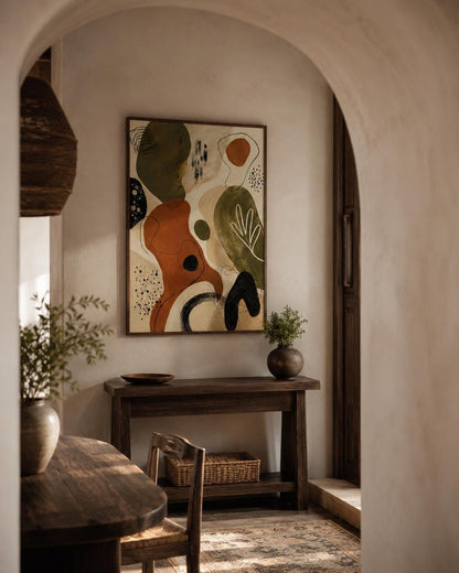 Quadro astratto organico terracotta e verde oliva: vista 2 del prodotto