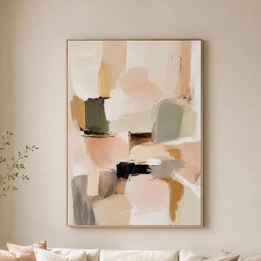 Quadro astratto beige e rosa cipria: stampa artistica da parete
