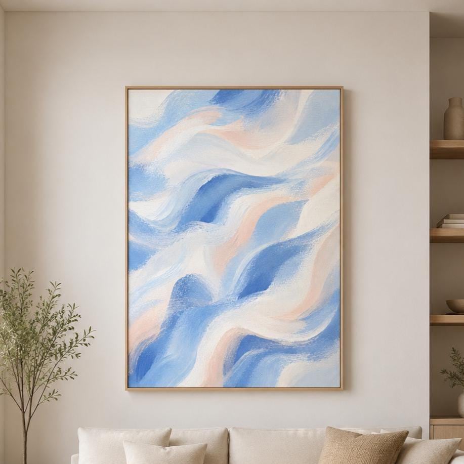 Quadro astratto azzurro e rosa pastello: stampa artistica da parete