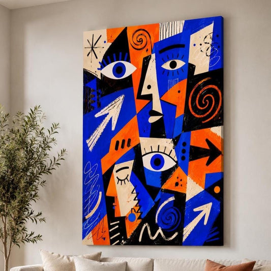 Quadro astratto pop art blu e arancione: stampa artistica da parete