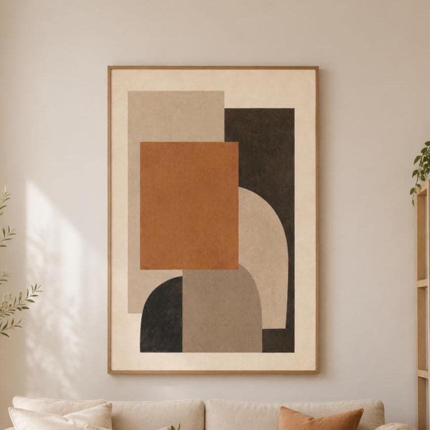 Quadro astratto geometrico beige e terracotta: stampa artistica da parete