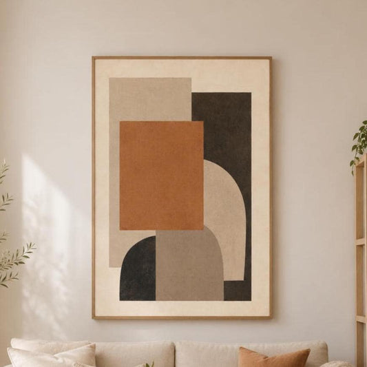 Quadro astratto geometrico beige e terracotta: stampa artistica da parete