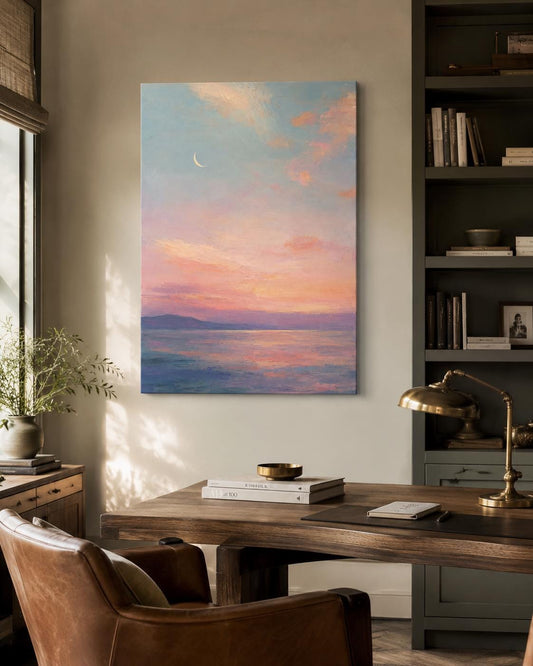 Tramonto Rosa sul Mare con Luna Crescente: vista 2 del prodotto