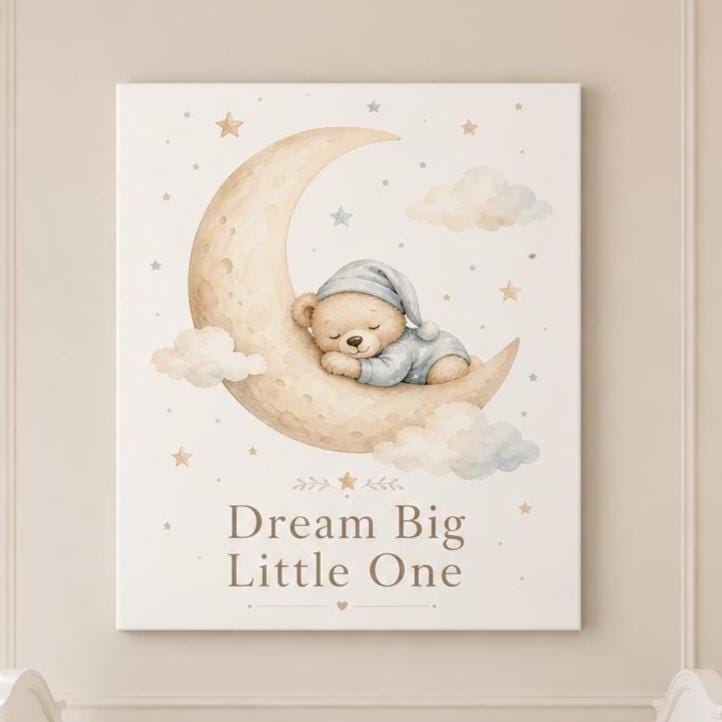 Quadro Orsetto sulla Luna Dream Big Little One: stampa artistica da parete