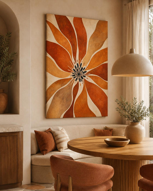 Quadro floreale astratto arancione e terracotta: vista 2 del prodotto