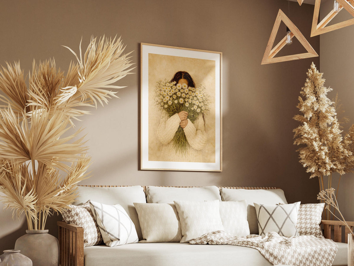 Quadro donna con margherite: vista 2 del prodotto