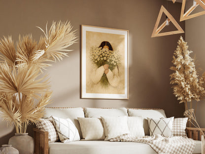 Quadro donna con margherite: vista 2 del prodotto