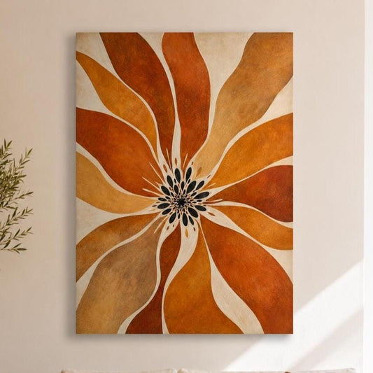 Quadro floreale astratto arancione e terracotta: stampa artistica da parete