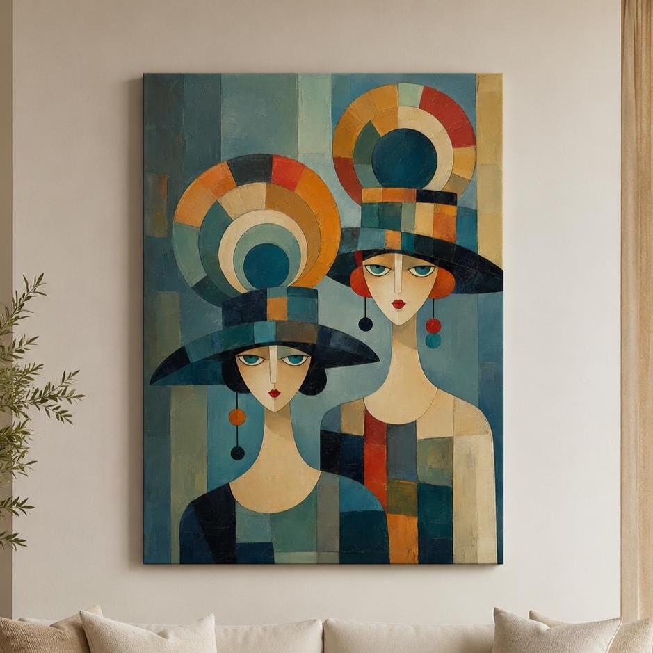 Quadro donne con cappelli stile art déco: stampa artistica da parete