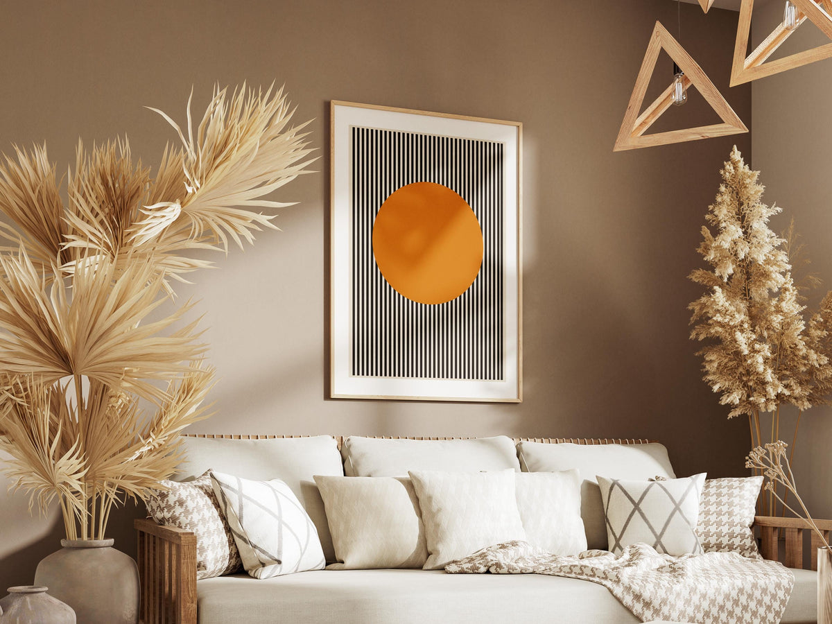 Quadro geometrico bianco nero e arancione: vista 2 del prodotto
