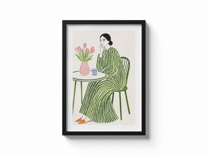Quadro donna seduta con tulipani: vista 5 del prodotto