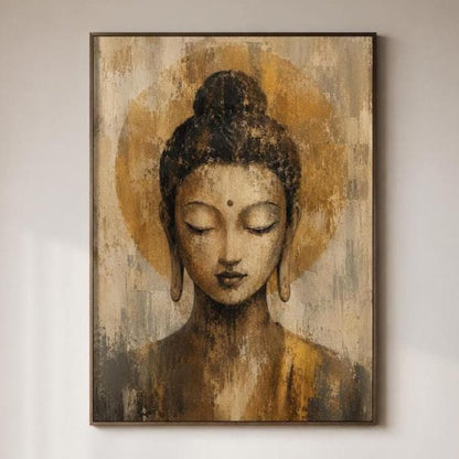 Buddha in Meditazione Oro e Beige: stampa artistica da parete