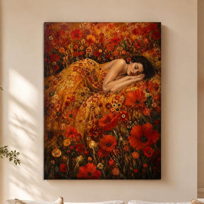 Quadro donna tra papaveri rossi: stampa artistica da parete