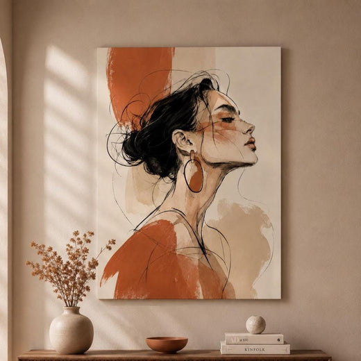 Quadro volto donna astratto terracotta e beige