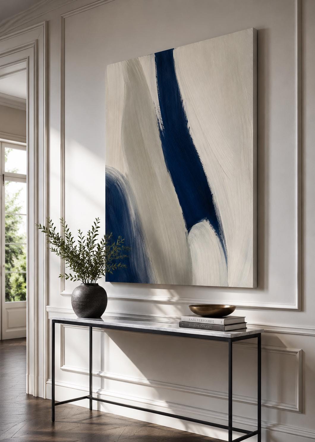 Quadro astratto blu e beige minimal: vista 5 del prodotto