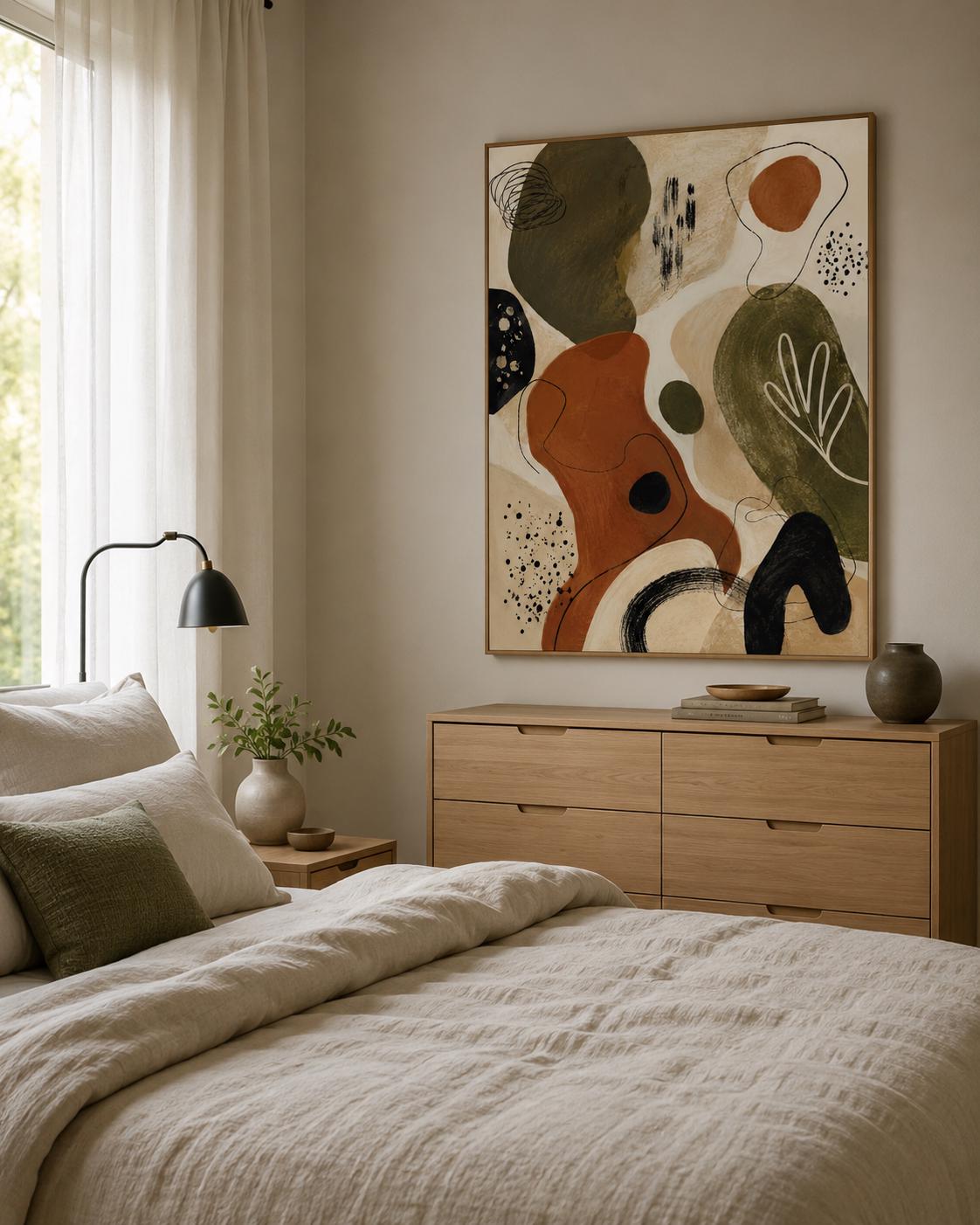 Quadro astratto organico terracotta e verde oliva: vista 4 del prodotto