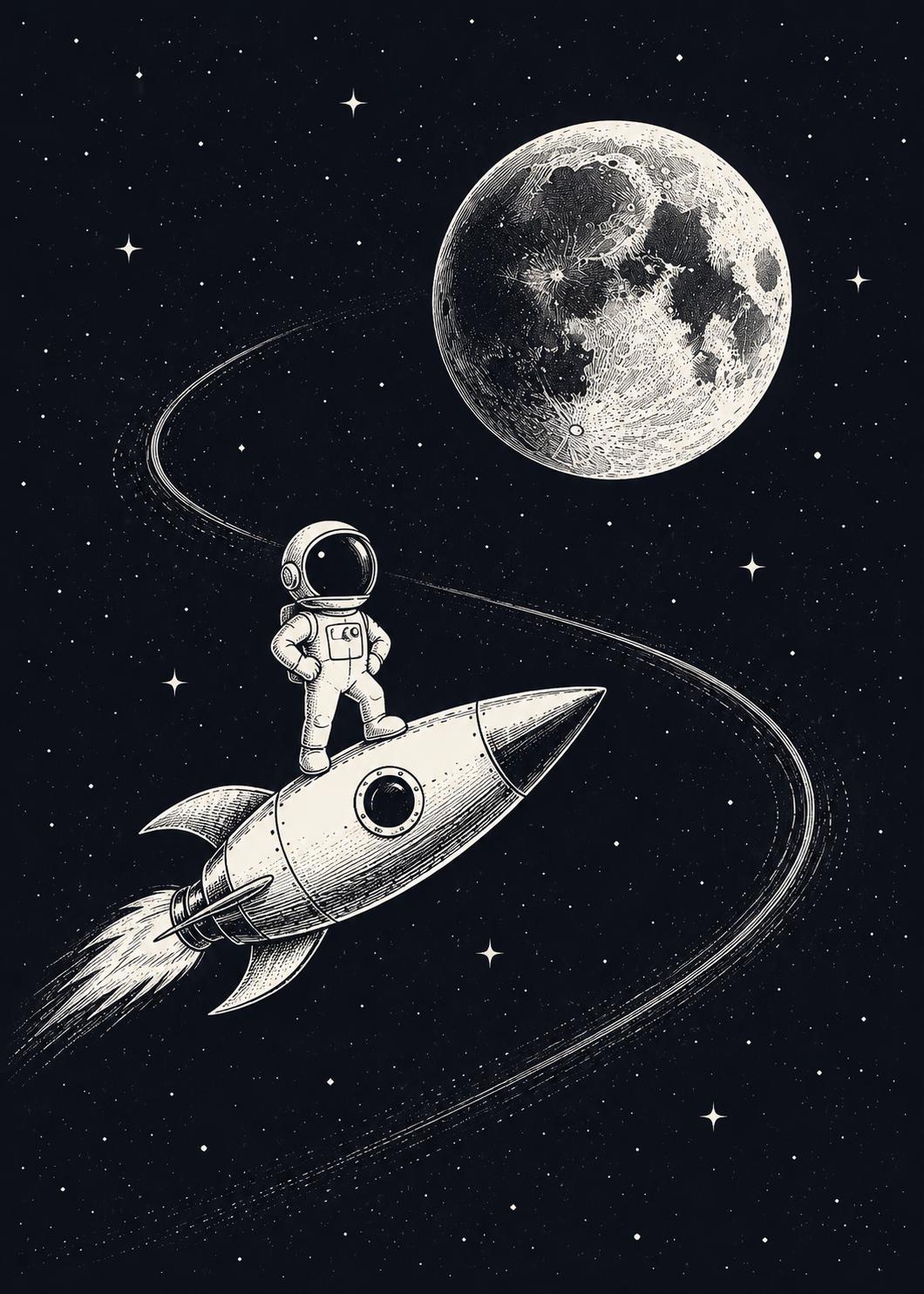 Quadro astronauta su razzo per cameretta: vista 3 del prodotto