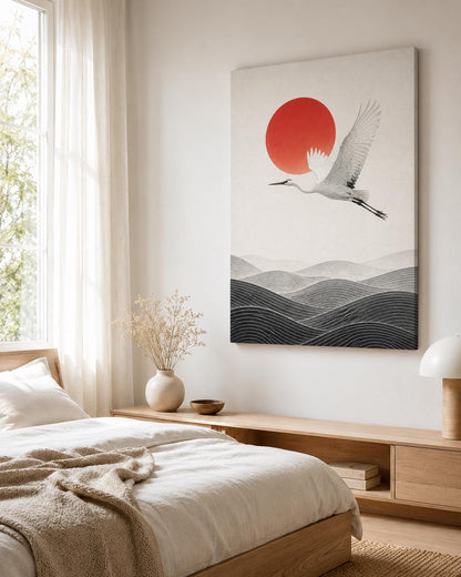 Quadro airone bianco con sole rosso: vista 5 del prodotto