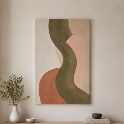 Quadro astratto moderno verde e rosa cipria: stampa artistica da parete
