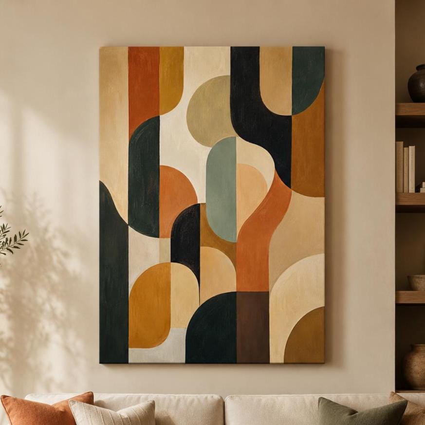 Quadro astratto geometrico terracotta e verde: stampa artistica da parete