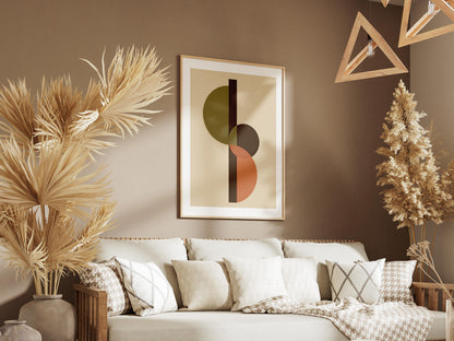 Quadro astratto geometrico verde e terracotta: vista 2 del prodotto