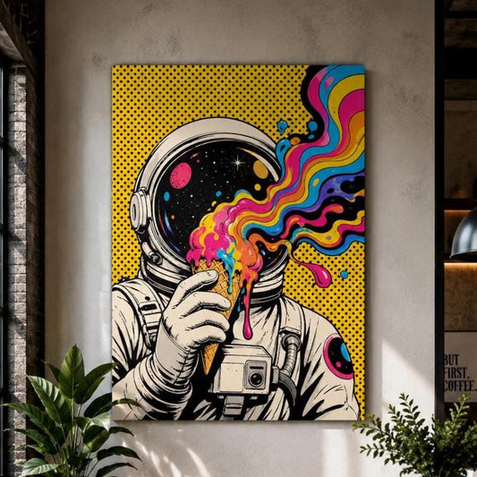 Quadro astronauta pop art con gelato colorato: stampa artistica da parete