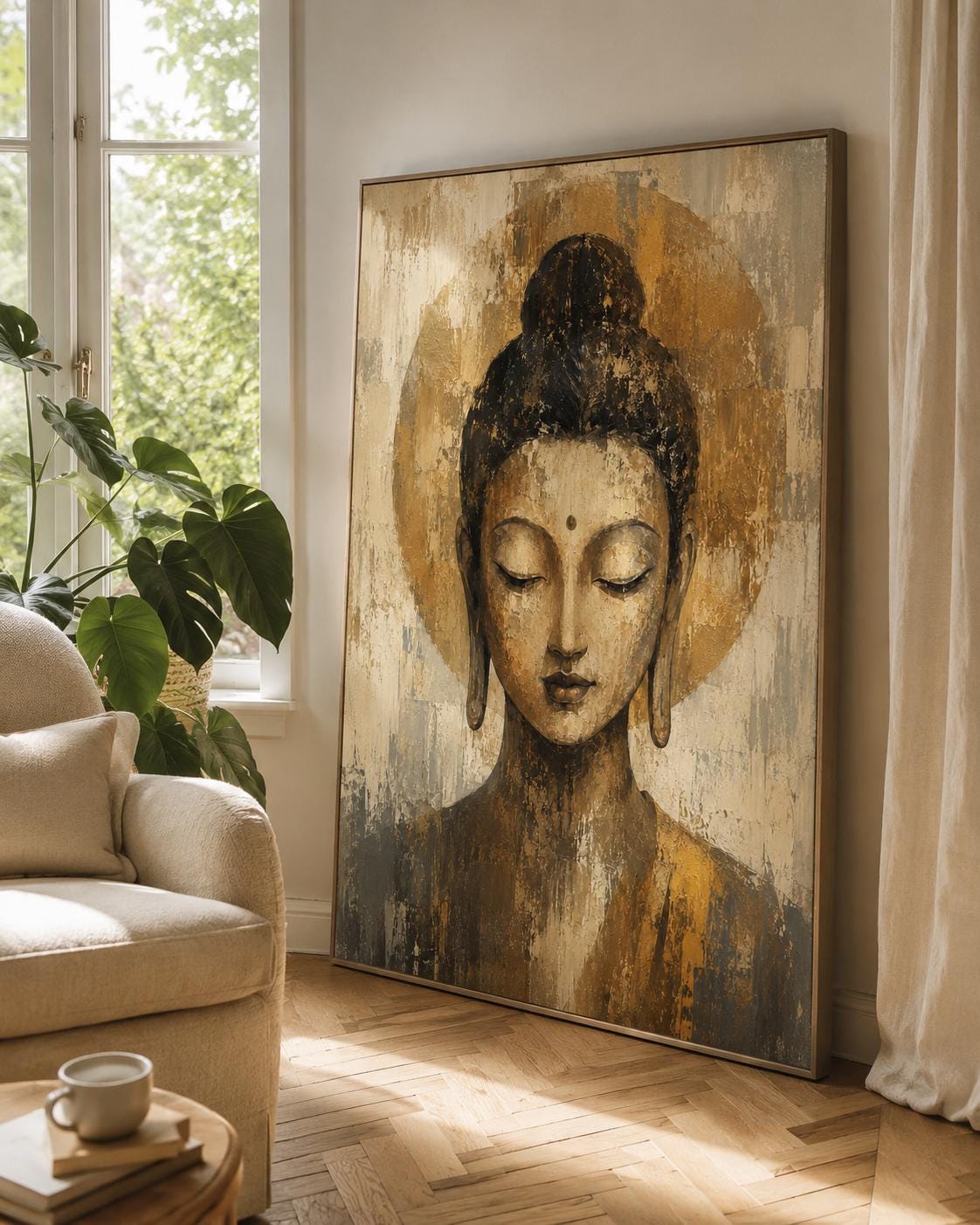 Buddha in Meditazione Oro e Beige: vista 5 del prodotto