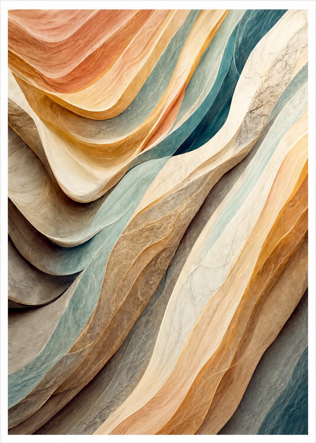 Quadro astratto materico beige, terracotta e azzurro: vista 2 del prodotto