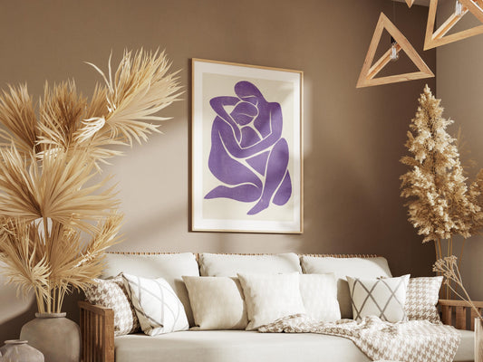 Quadro coppia abbracciata viola minimal: vista 2 del prodotto