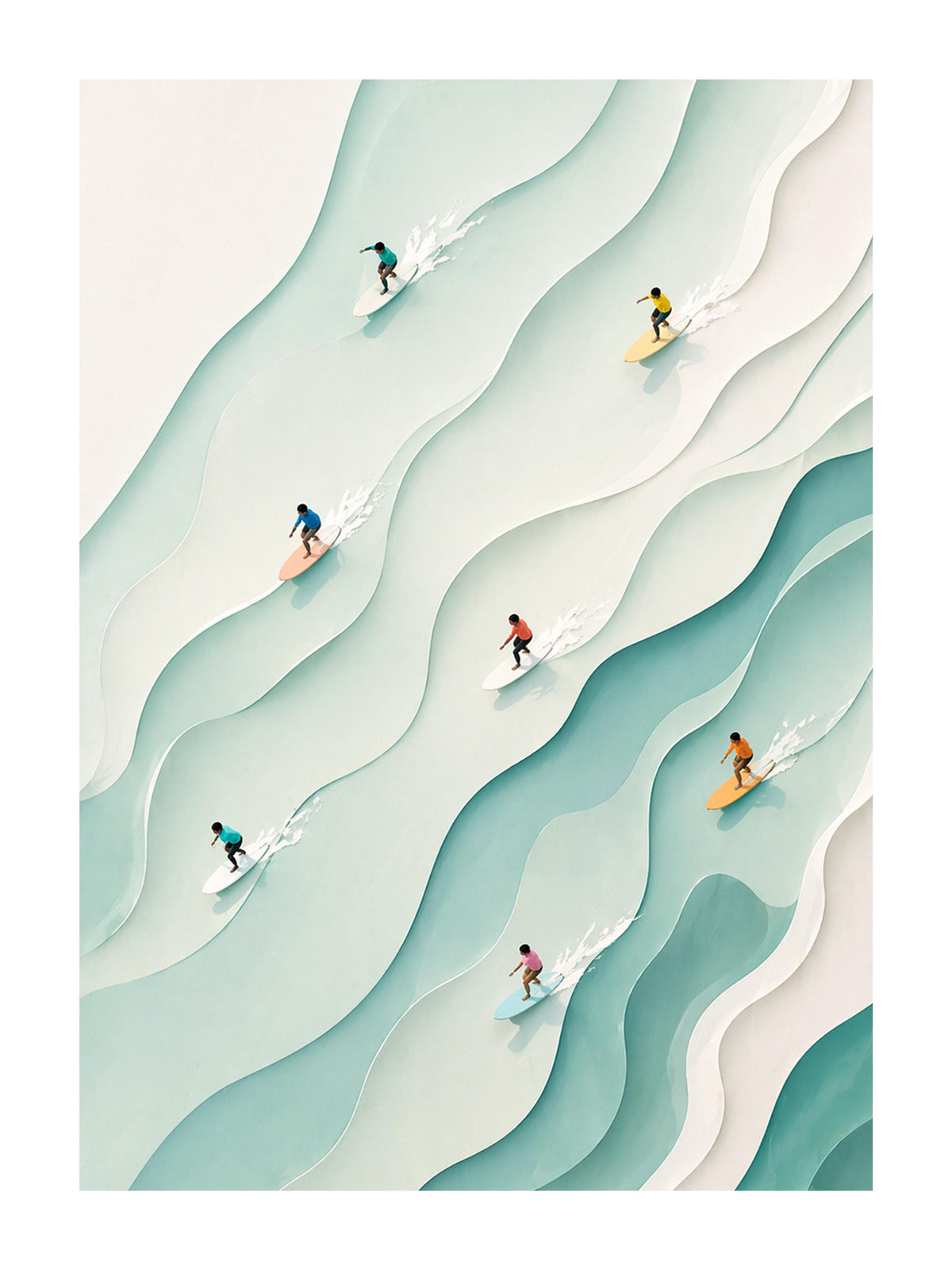 Surfisti tra Onde Astratte Verde Acqua: vista 3 del prodotto