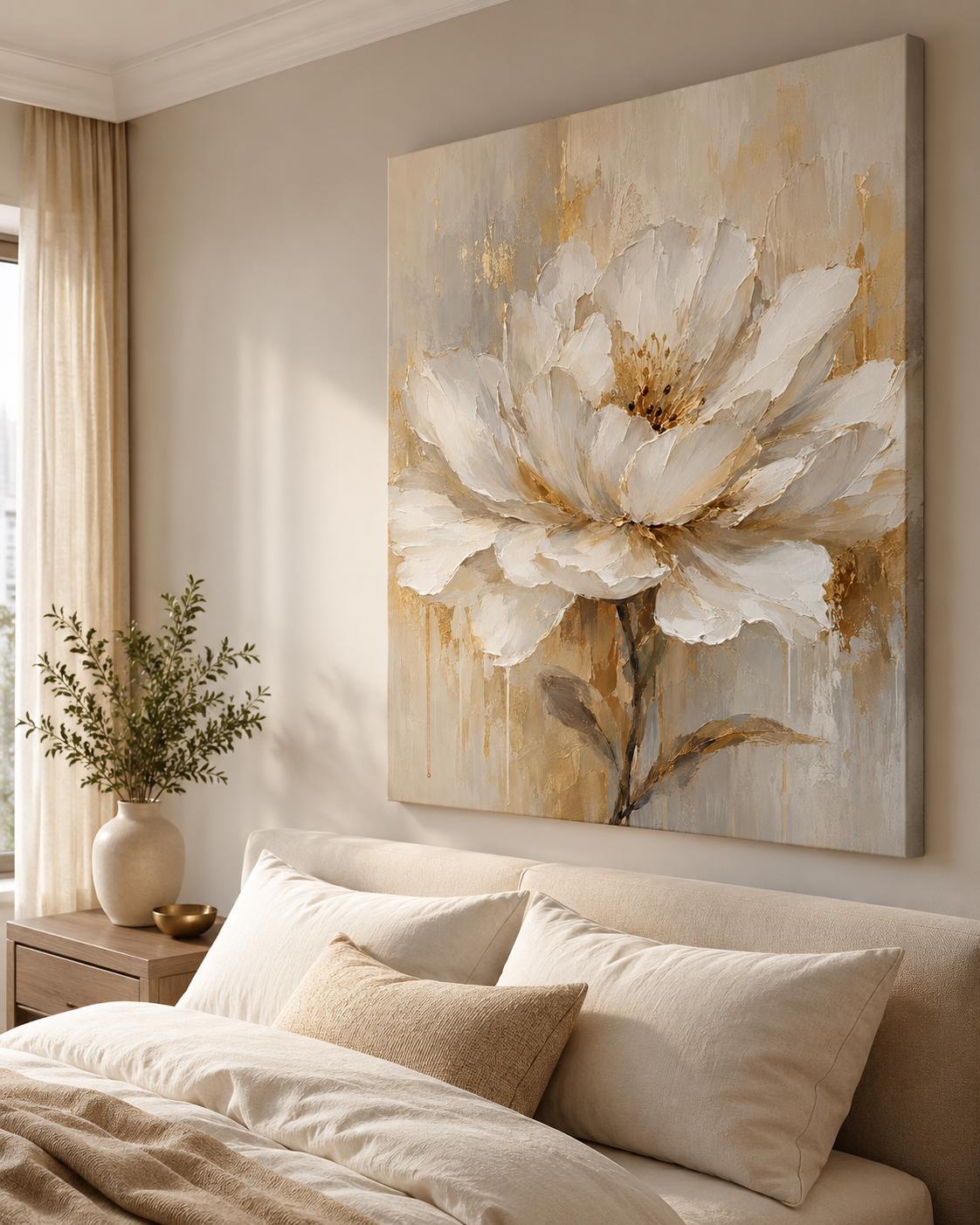 Quadro floreale bianco e oro: vista 4 del prodotto