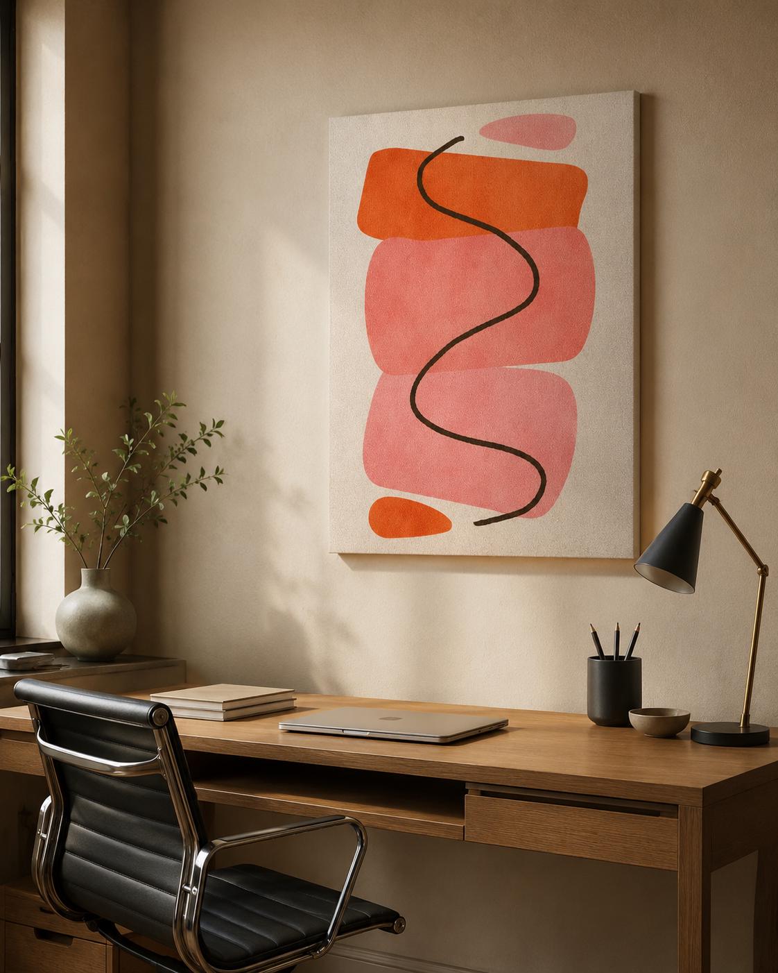 Quadro astratto rosa e arancione minimal: vista 4 del prodotto