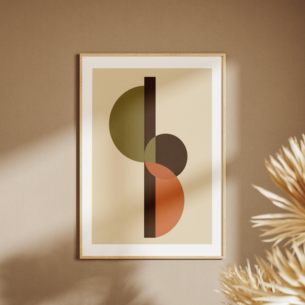 Quadro astratto geometrico verde e terracotta: stampa artistica da parete