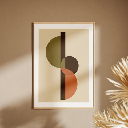 Quadro astratto geometrico verde e terracotta: stampa artistica da parete