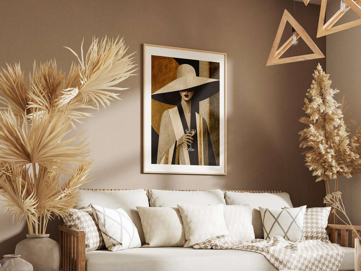 Quadro donna elegante con cappello e calice: vista 3 del prodotto