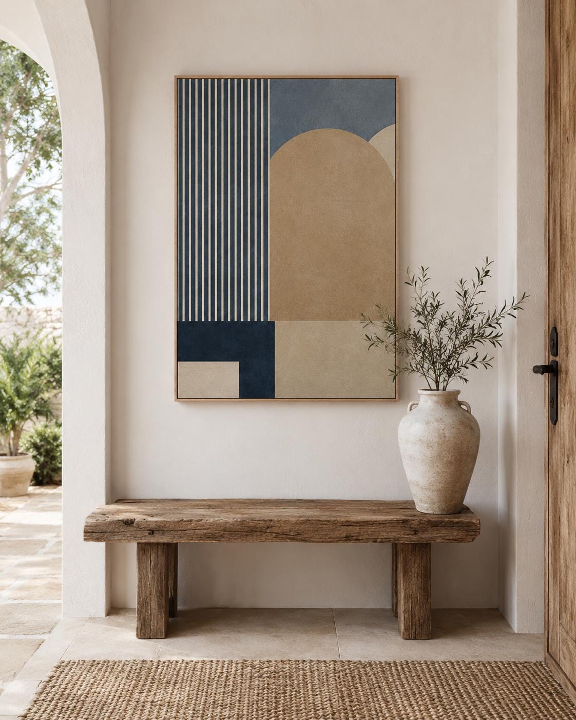 Quadro astratto geometrico blu beige e sabbia: vista 6 del prodotto