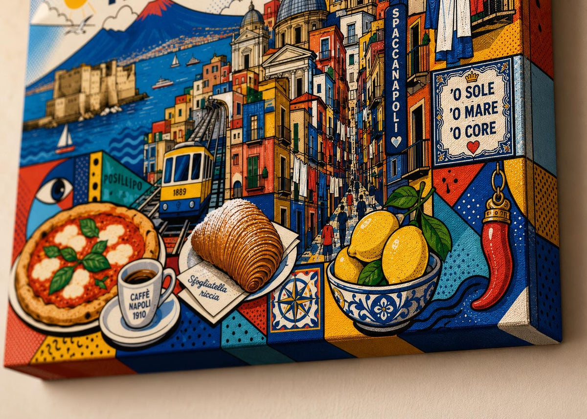 Quadro Napoli Life Pop Art – Vesuvio e Pulcinella: vista 4 del prodotto