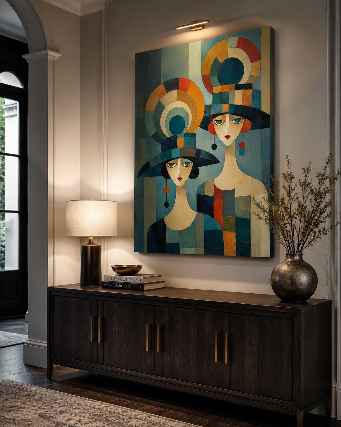 Quadro donne con cappelli stile art déco: vista 5 del prodotto