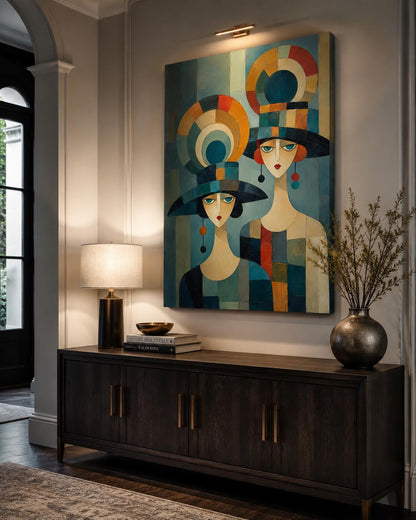 Quadro donne con cappelli stile art déco: vista 5 del prodotto