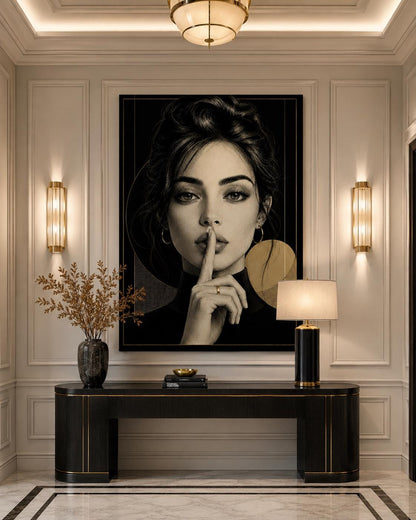 Quadro donna elegante bianco nero e oro: vista 4 del prodotto