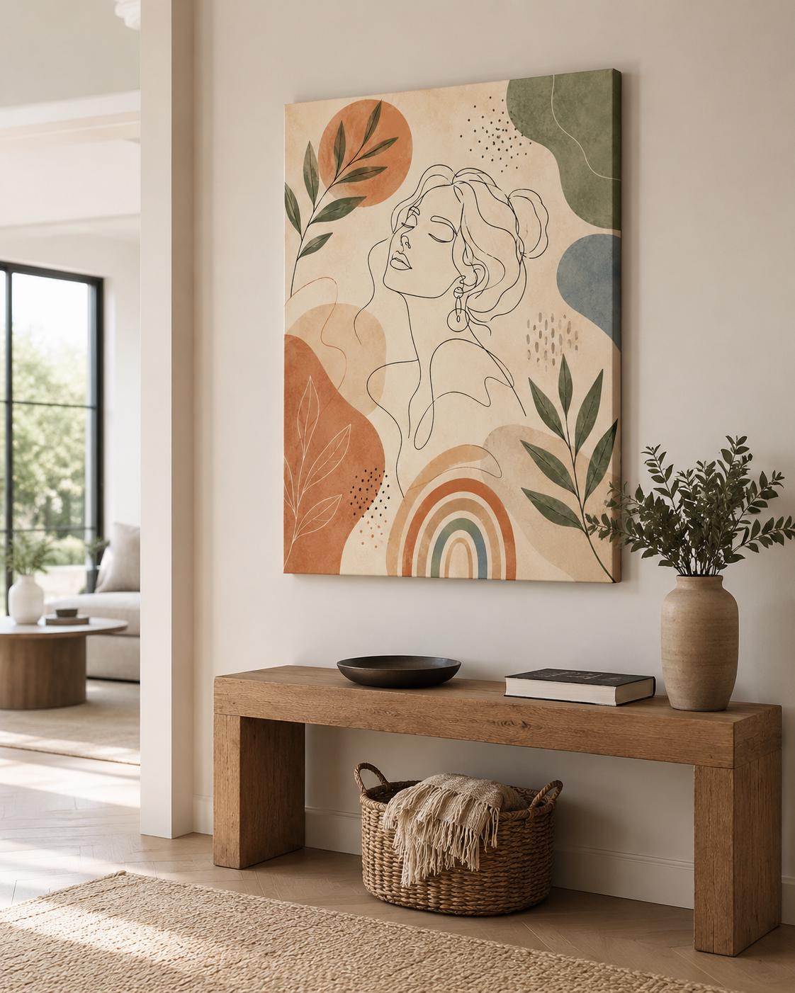 Quadro volto donna line art con foglie: vista 3 del prodotto