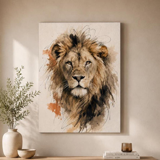 Leone ad Acquerello: stampa artistica da parete