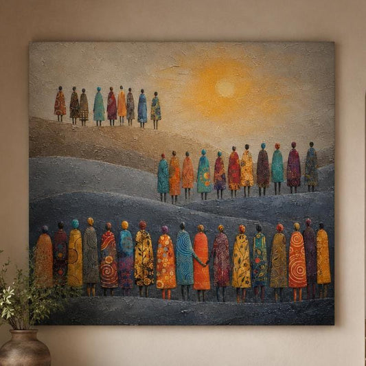 Figure Africane al Tramonto: stampa artistica da parete