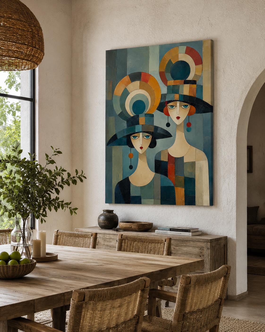 Quadro donne con cappelli stile art déco: vista 4 del prodotto