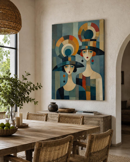 Quadro donne con cappelli stile art déco: vista 4 del prodotto