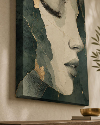 Volto di Donna Astratto Verde e Oro: vista 3 del prodotto