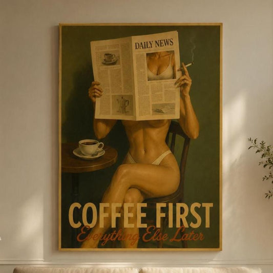 Coffee First Poster Vintage: stampa artistica da parete