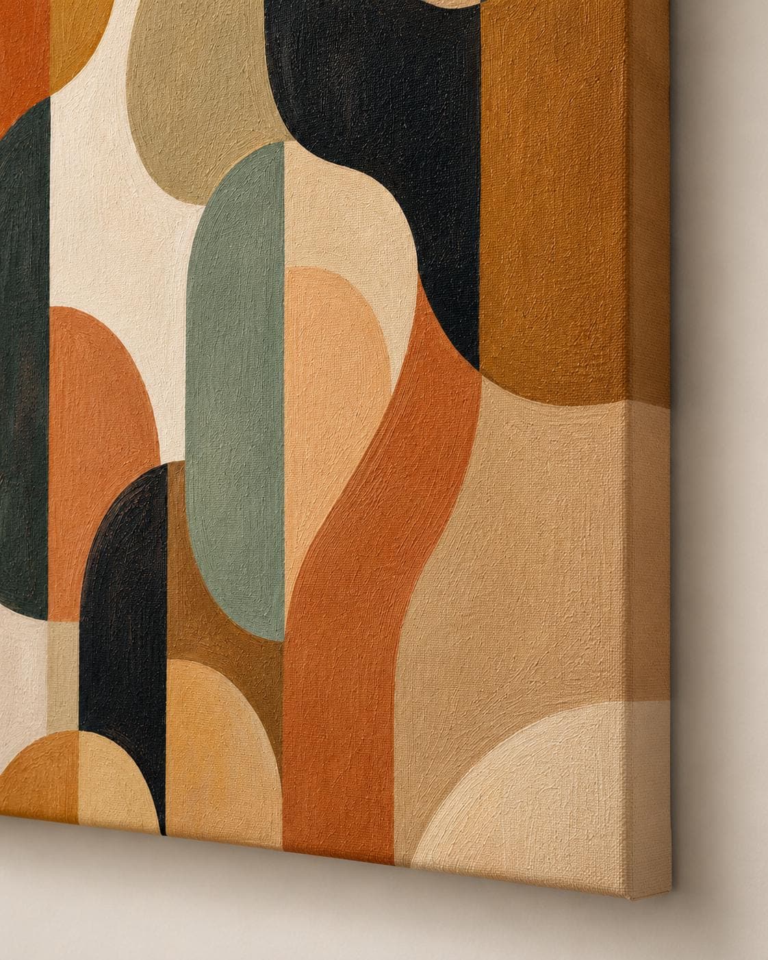 Quadro astratto geometrico terracotta e verde: vista 2 del prodotto