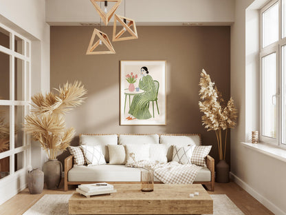 Quadro donna seduta con tulipani: vista 4 del prodotto